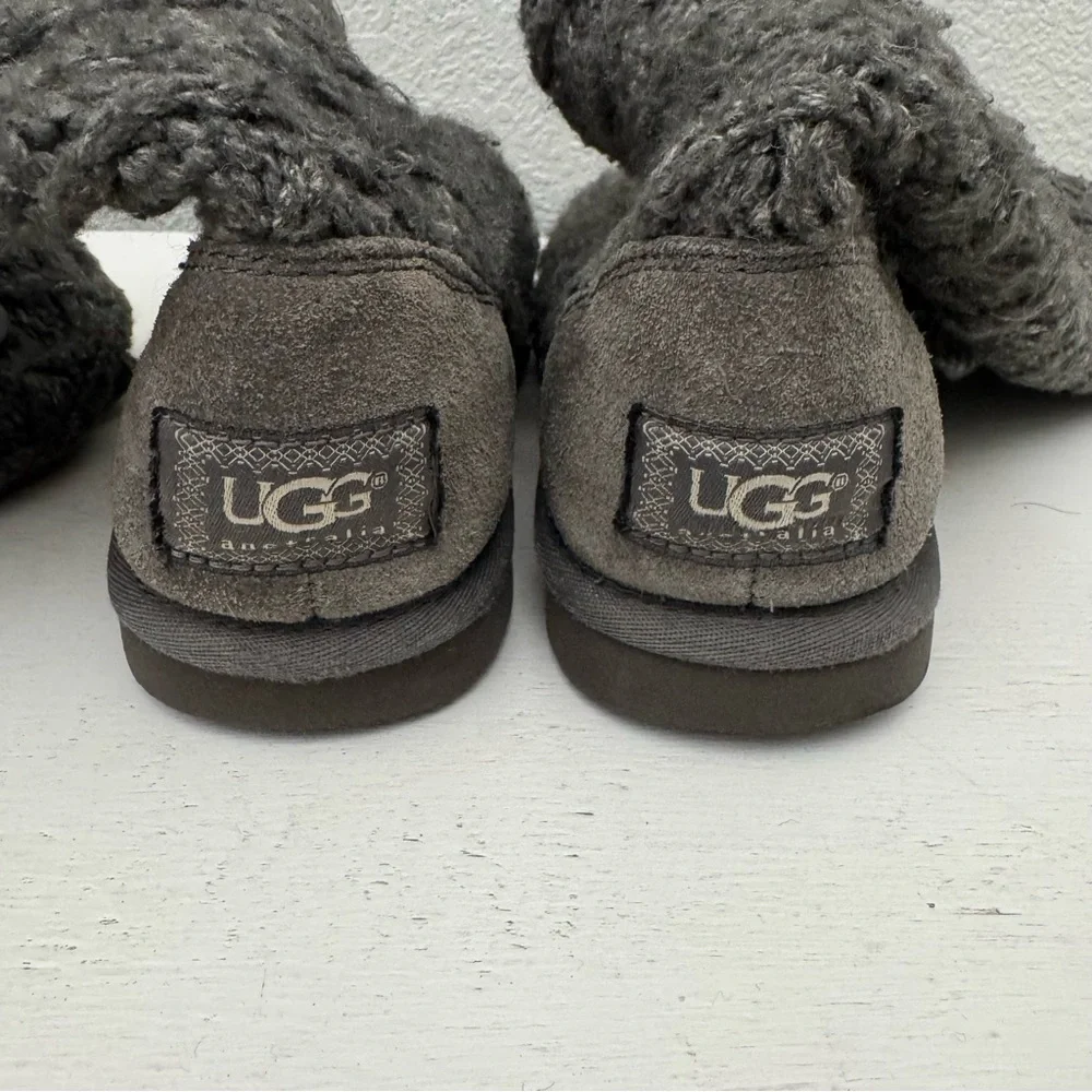 UGG Lattice Cardy Gray Knit Pull On 3 Button Sheepskin Lined Boots Size 5